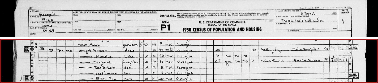 1950 census, April 3: 22 Pennington Avenue