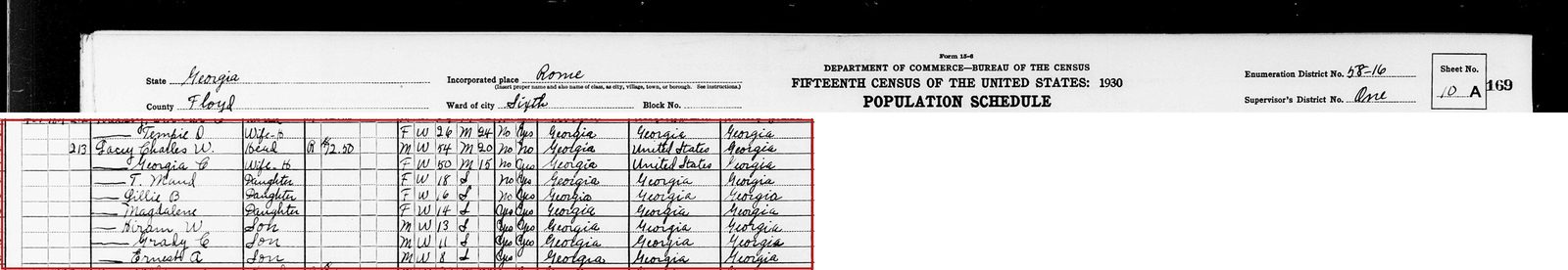 1930 census, 407 Calhoun Avenue, Rome: Charles W