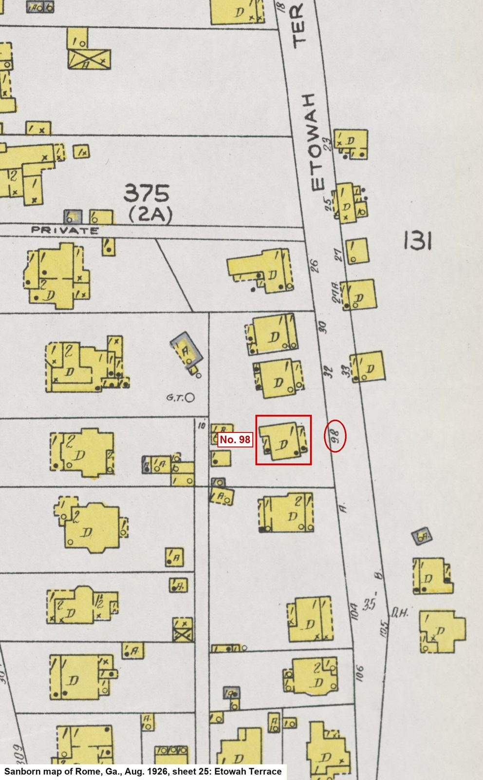 The 1926 fire-insurance map of Etowah Terrace
